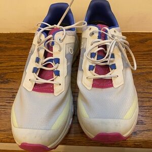 On Running White and Pink Athletic Shoes with Breathable Mesh